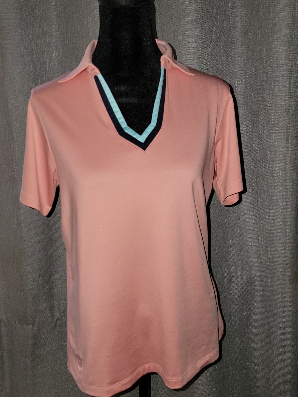 Kate Lord Women’s Peach Polo V-Neck Top with Contrast Trim